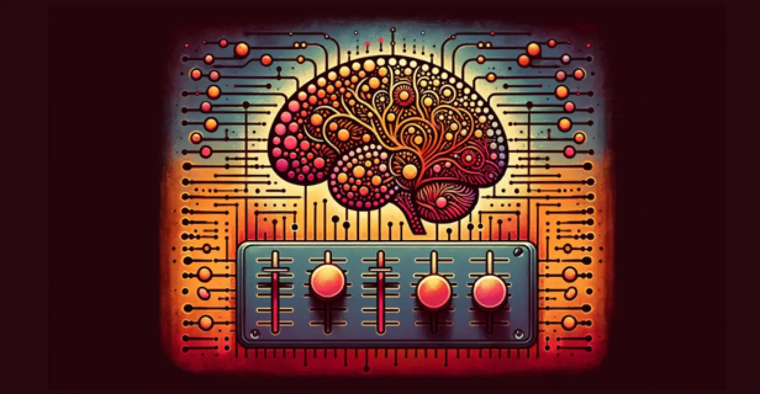 Ilustración de fine tuning, un ecualizador con perillas simulando ser los ajustes de una red neuronal